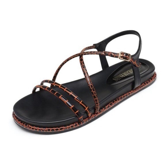 DREAMPAIRS black orange strapy round toe dressy flat sandals size-various - Picture 2 of 6